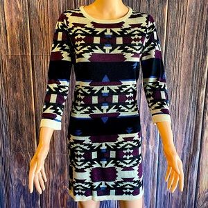 Skies are Blue sz small tribal print inspired bodycon sweater dress black